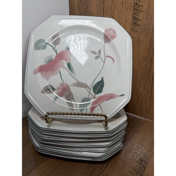 Mikasa Dessert Side Plates 7" Continental Silk Flowers Octagonal Set of 8 F3003 - Picture 1 of 4